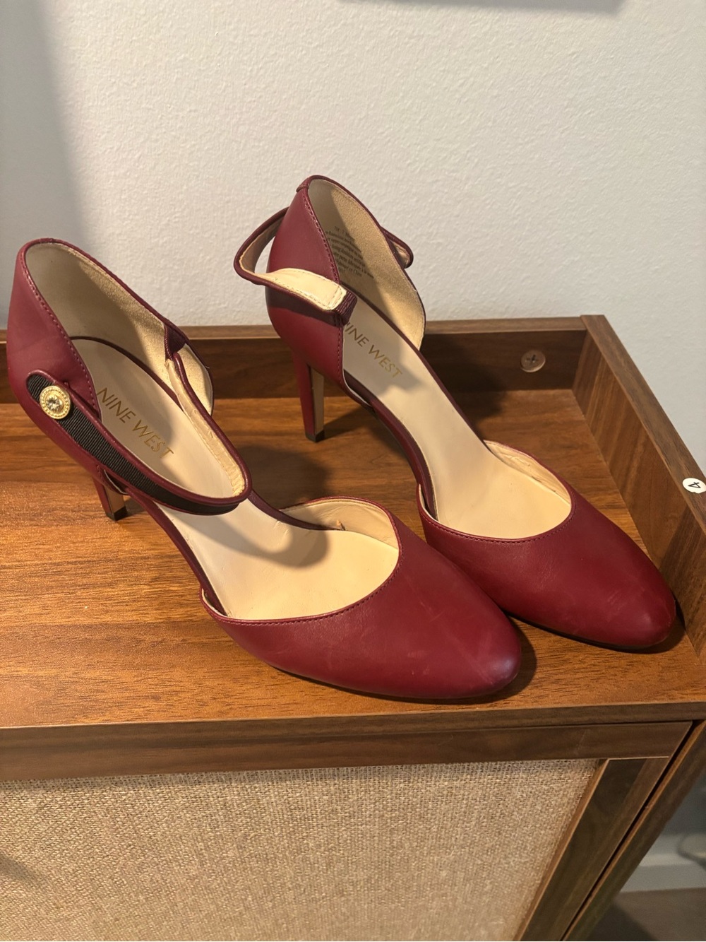 Nine West Burgundy Pointed D'Orsay Heels with Ankle Strap